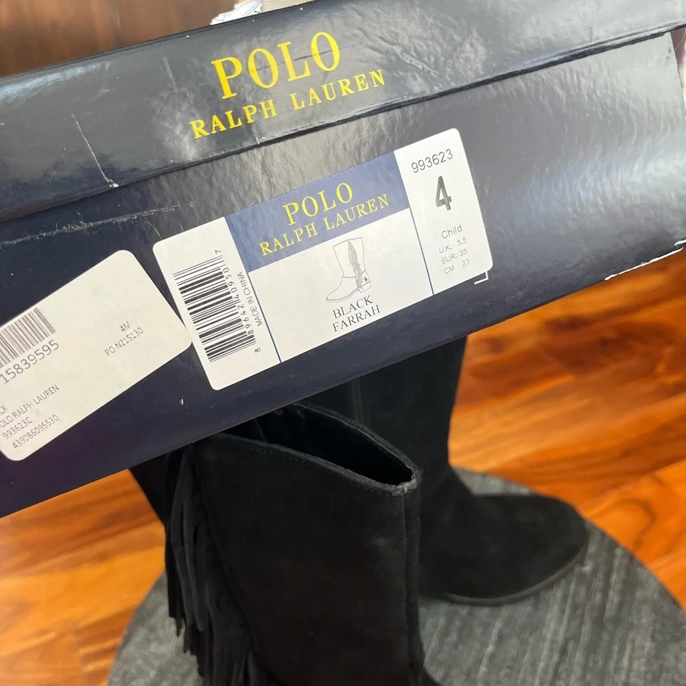 Ralph Lauren Fringe suede boots big girl size 4, NEW